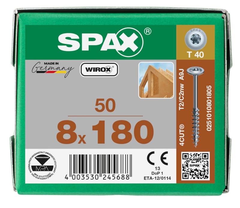 SPAX vis HI.FORCE WIROX - 8x180 (bte 50 pces)